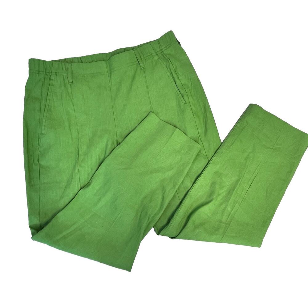 J. Jill Pants size Medium Green Linen Stretch Pockets Casual Career Summer Beach